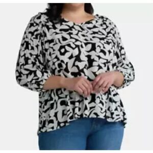 Terra & Sky plus size, black and white full blouse size 4X